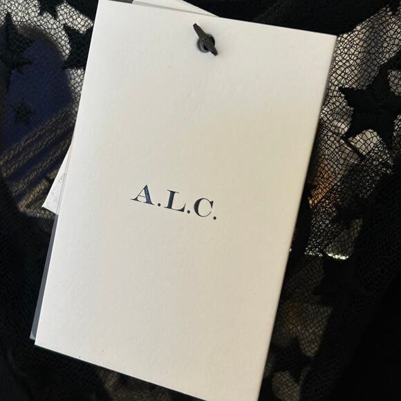 NWT ALC Harlow Crepe Star Mesh Sleeveless Top Womens 4 Black - Picture 4 of 5